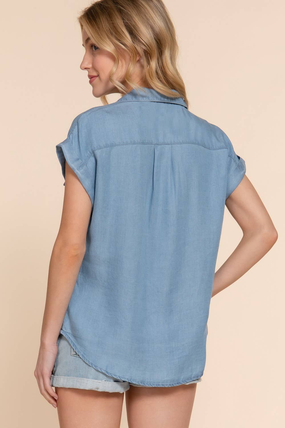 Dolman Short Sleeve Tencel Shirt - Whimsical Details - ["denim shirt","Jean shirt","shirt","t shirt","tshirt"]
