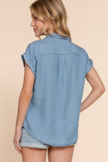 Dolman Short Sleeve Tencel Shirt - Whimsical Details - ["denim shirt","Jean shirt","shirt","t shirt","tshirt"]