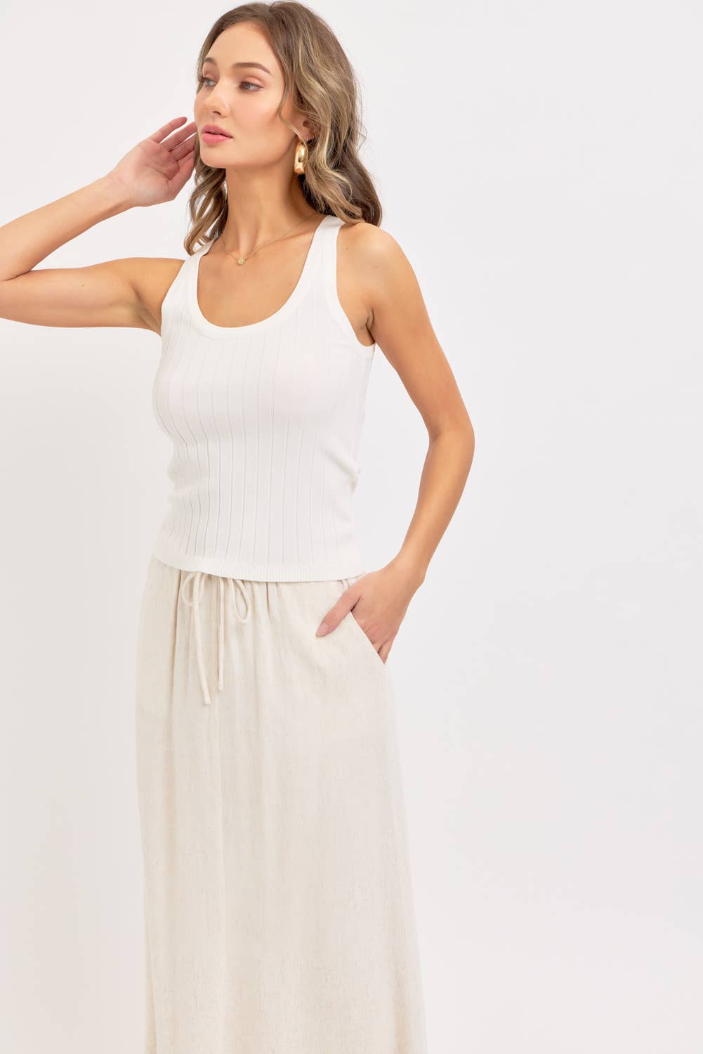 LINEN PULLOVER MAXI SKIRT - Whimsical Details - ["linen","Linen Dress","midi skirt","oatmeal","skirt"]