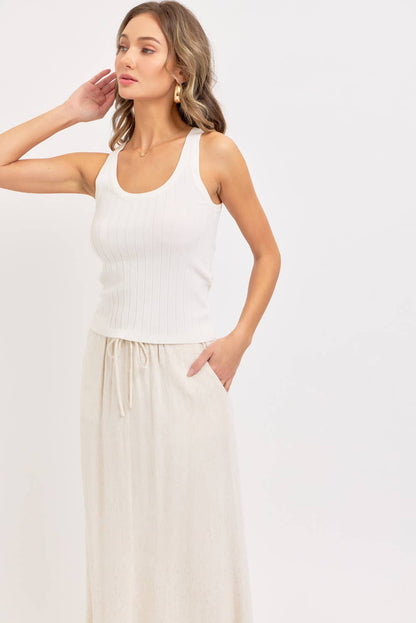 LINEN PULLOVER MAXI SKIRT - Whimsical Details - ["linen","Linen Dress","midi skirt","oatmeal","skirt"]