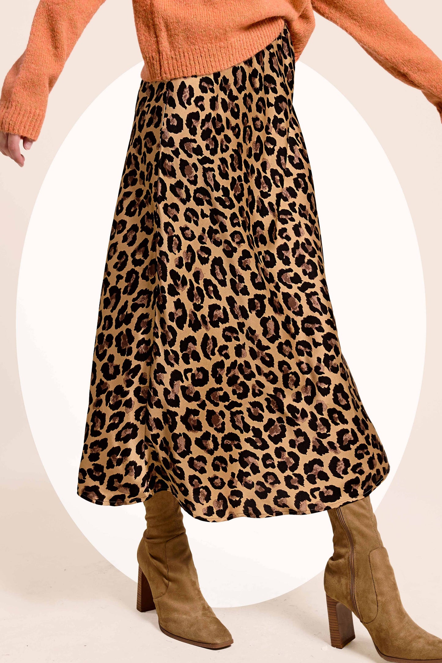Leopard Dressy Satin Skirt Long Panel Skirt