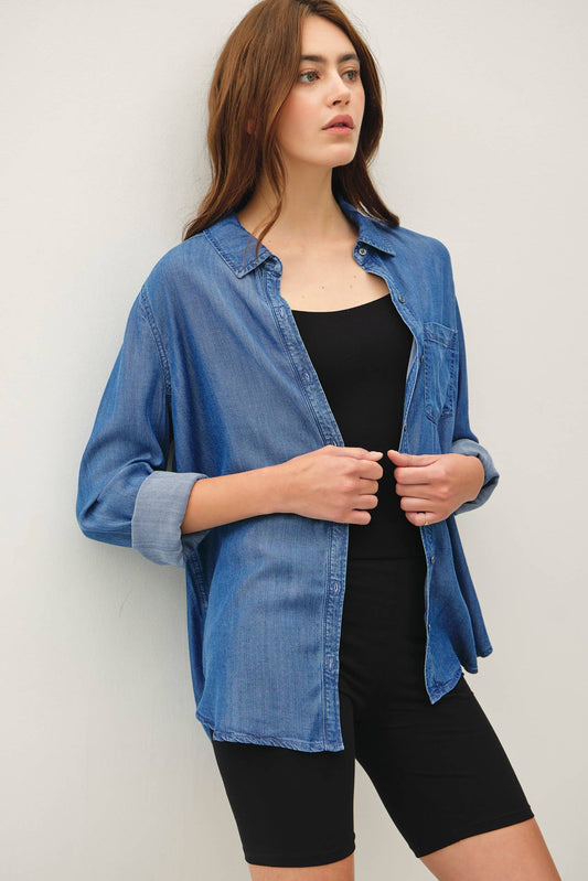 DENIM LOOK LONGSLEEVE TENCEL SHIRT