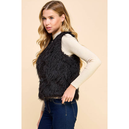 Open Front Fuzzy Vest - Whimsical Details