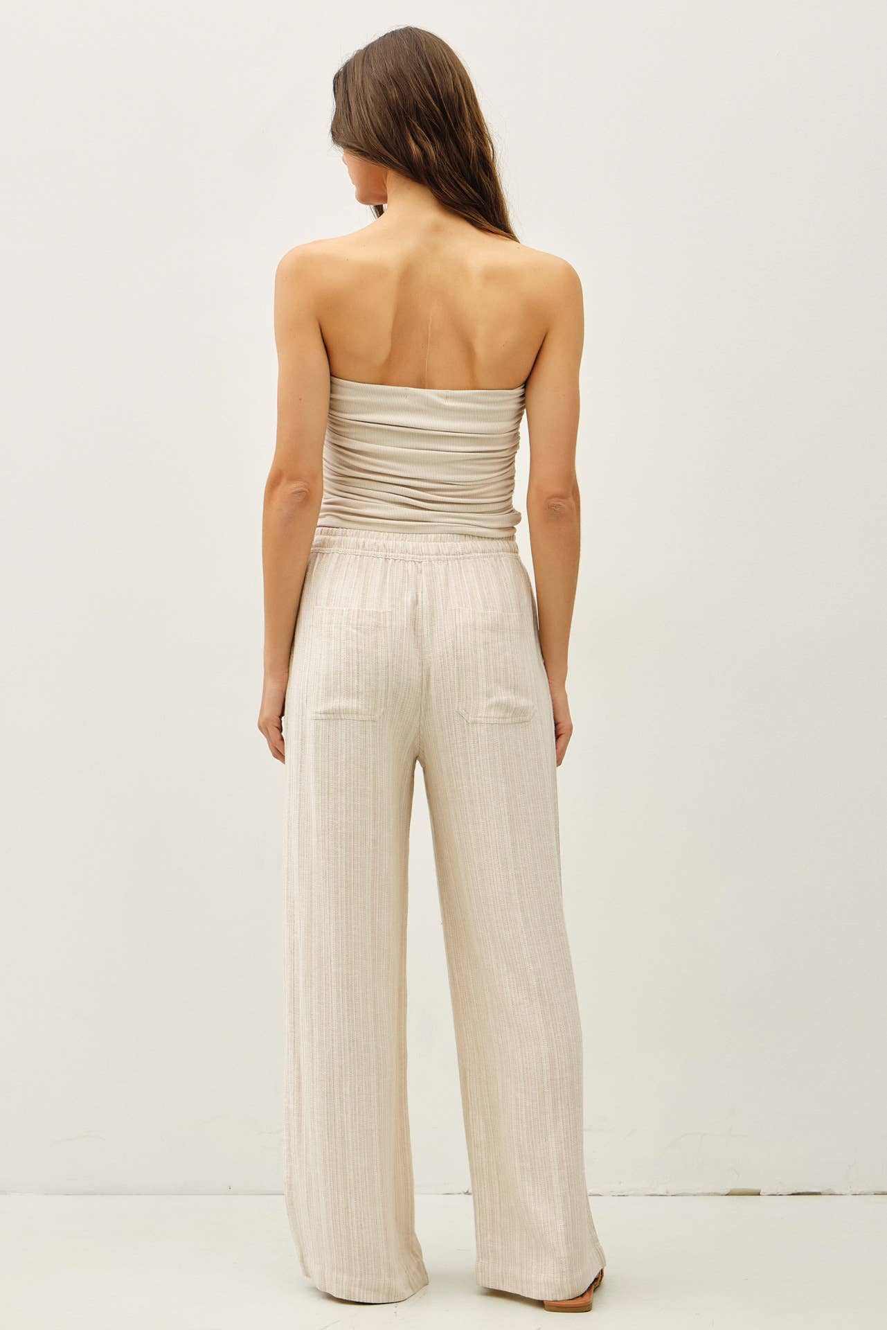 29" INSEAM STRIPED LINEN WIDE LEG PANTS - Whimsical Details - ["flouncy pants","green pants","linen pants","pants","stripe","striped","stripes","sweat pants"]