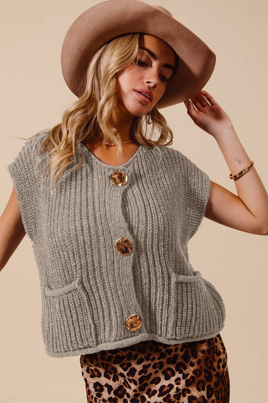 Big Metal Button Front Sweater