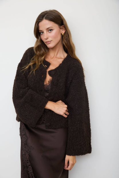 Fuzzy Knit Button Down Boxy Cardigan