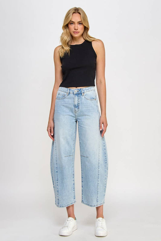 HIGH RISE BAGGY BARREL JEANS - Whimsical Details - ["baggy","barrel jeans","trendy"]