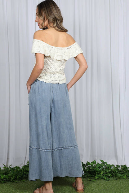 Self Fray 100%Tencel Chambray Washed Palazzo Pants