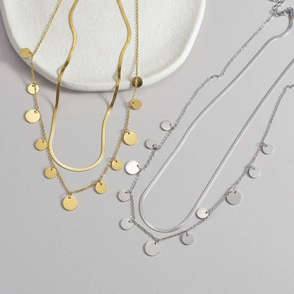 FLORENCE STAINLESS STEEL TARNISH FREE DISC LAYER NECKLACE