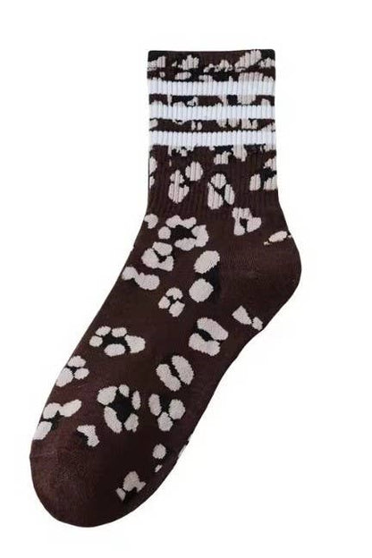 WOMAN ANIMAL LEOPARD HALF CREW THROWBACK SOCKS - Whimsical Details - ["crew socks","leopard","socks"]