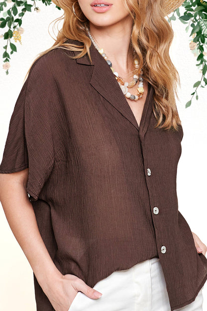 Lightweight Solid Button Down V-neck Shirts