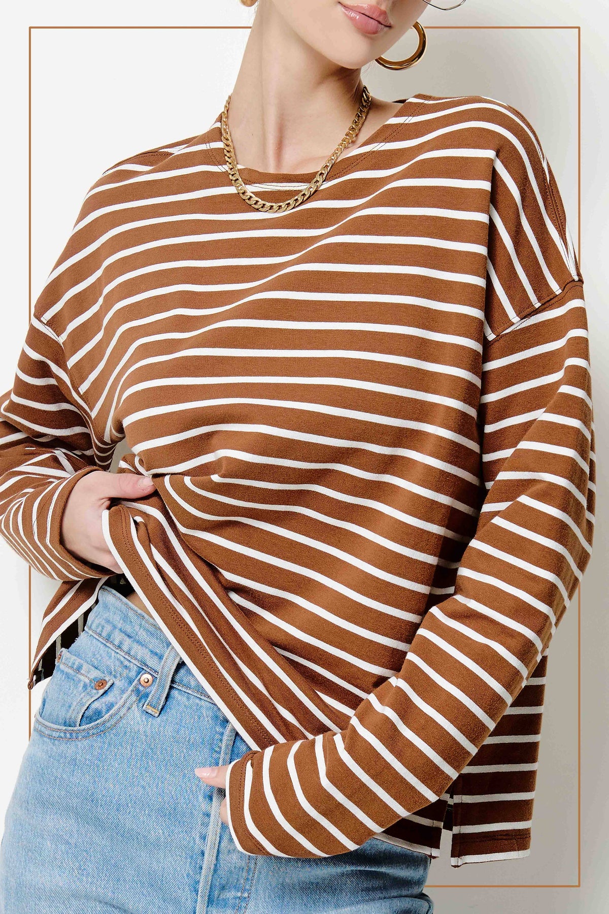 Relaxed Oversized Stripe Drop Shoulder Mariner Top