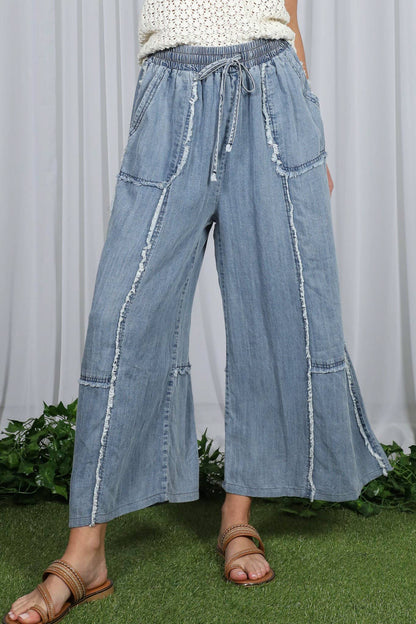 Self Fray 100%Tencel Chambray Washed Palazzo Pants