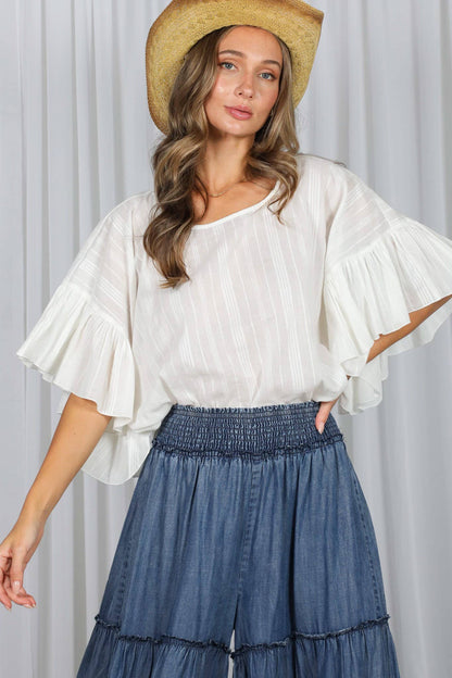Wild Ruffle Embellished Flowy Striped Top