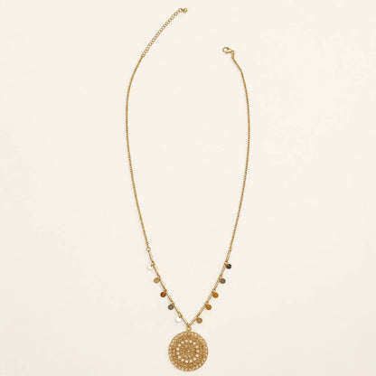 Gold-Tone Filigree Medallion Disc Drop Necklace