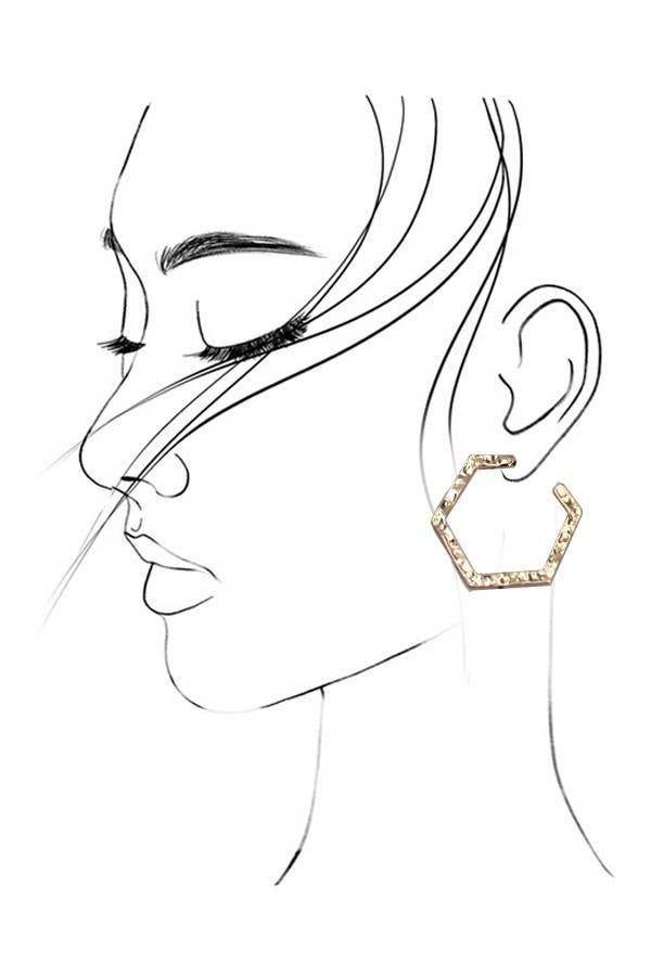 Jennifer Hammered Hexagon Hoop Eearrings