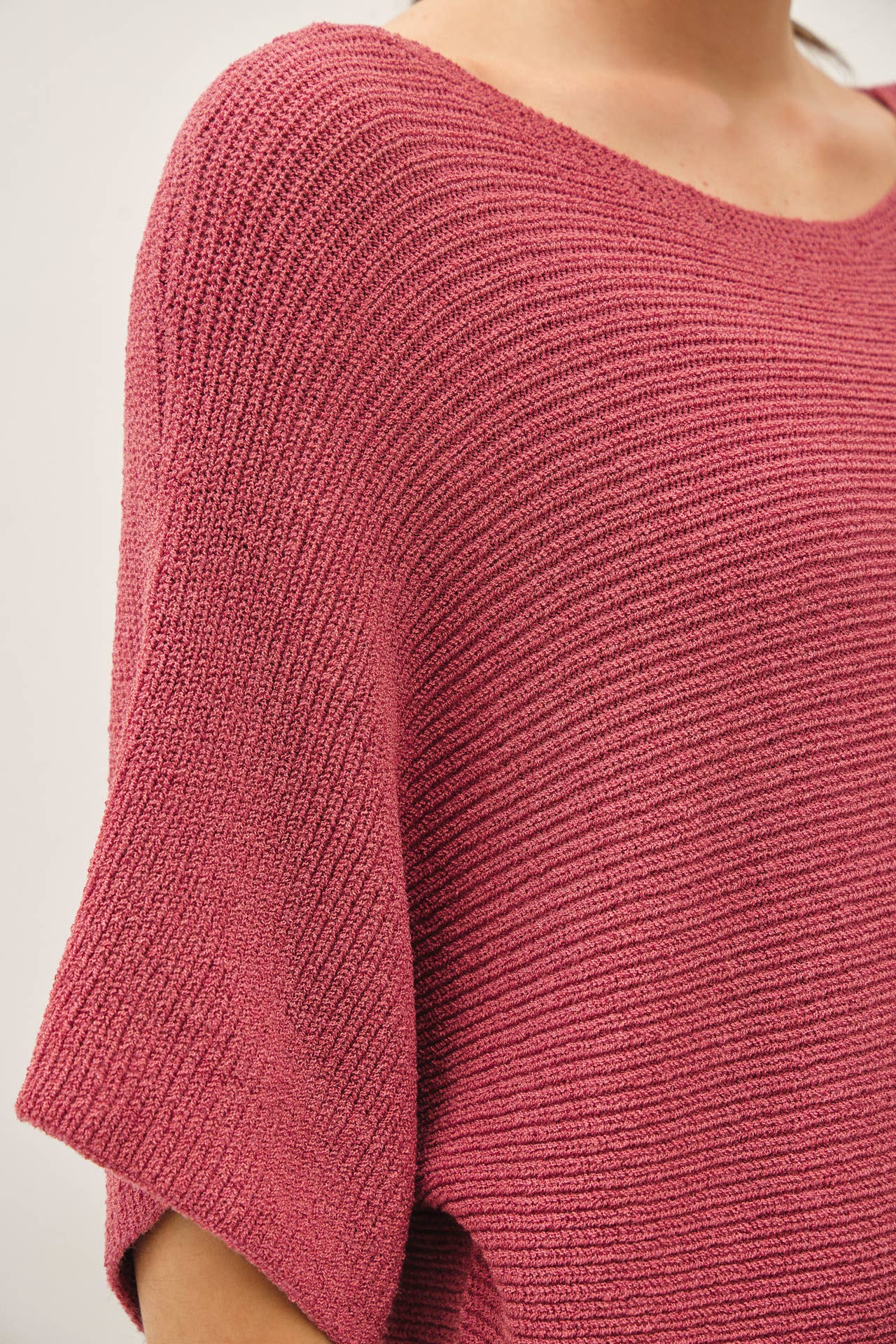 HORIZONTAL RIBBED DOLMAN SWEATER TOP