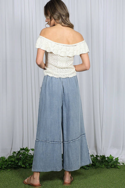 Self Fray 100%Tencel Chambray Washed Palazzo Pants