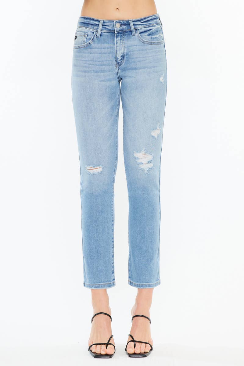 Mid Rise Slim Straight Medium Wash Jeans - Whimsical Details - ankle length, Jean, jeans, Medium wash, transition