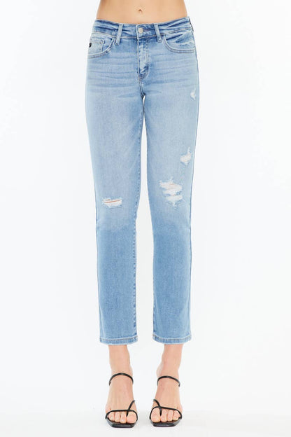 Mid Rise Slim Straight Medium Wash Jeans - Whimsical Details - ankle length, Jean, jeans, Medium wash, transition