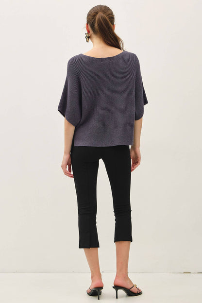HORIZONTAL RIBBED DOLMAN SWEATER TOP