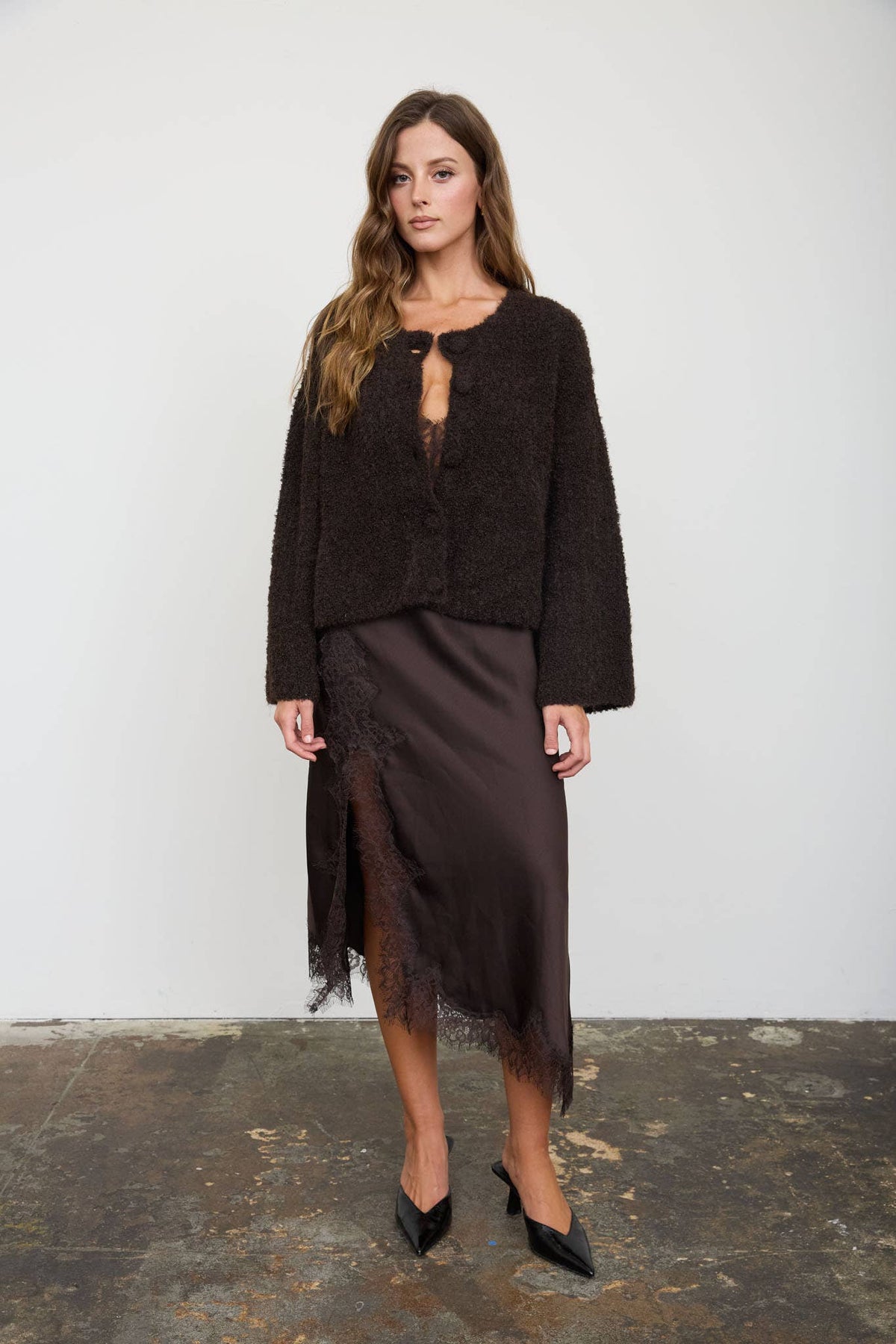 Fuzzy Knit Button Down Boxy Cardigan