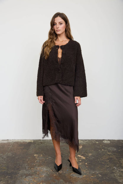Fuzzy Knit Button Down Boxy Cardigan