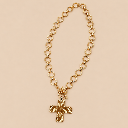 Kara Hammered Cross Front Toggle Necklace