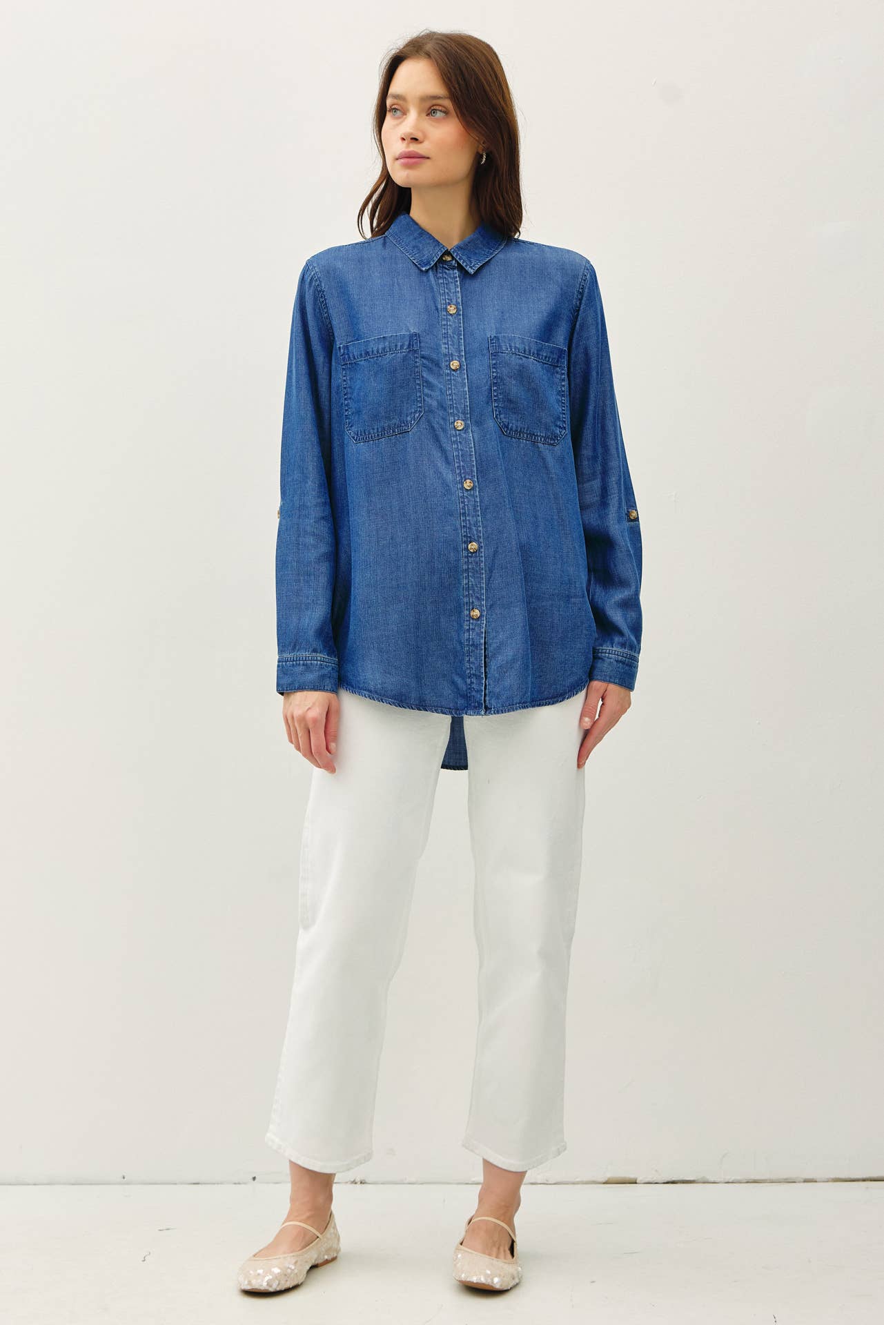 DENIM TENCEL BUTTON UP OVERSIZED SHIRT