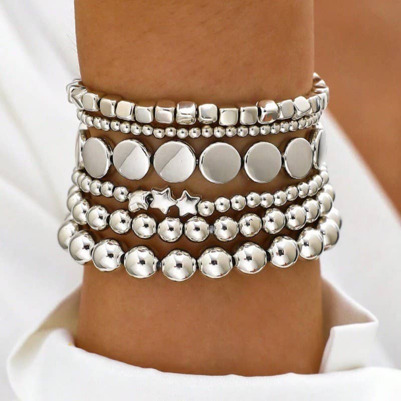 ELLIE MULTI BALL CHAIN BEAD MIX STRETCHABLE BRACELET