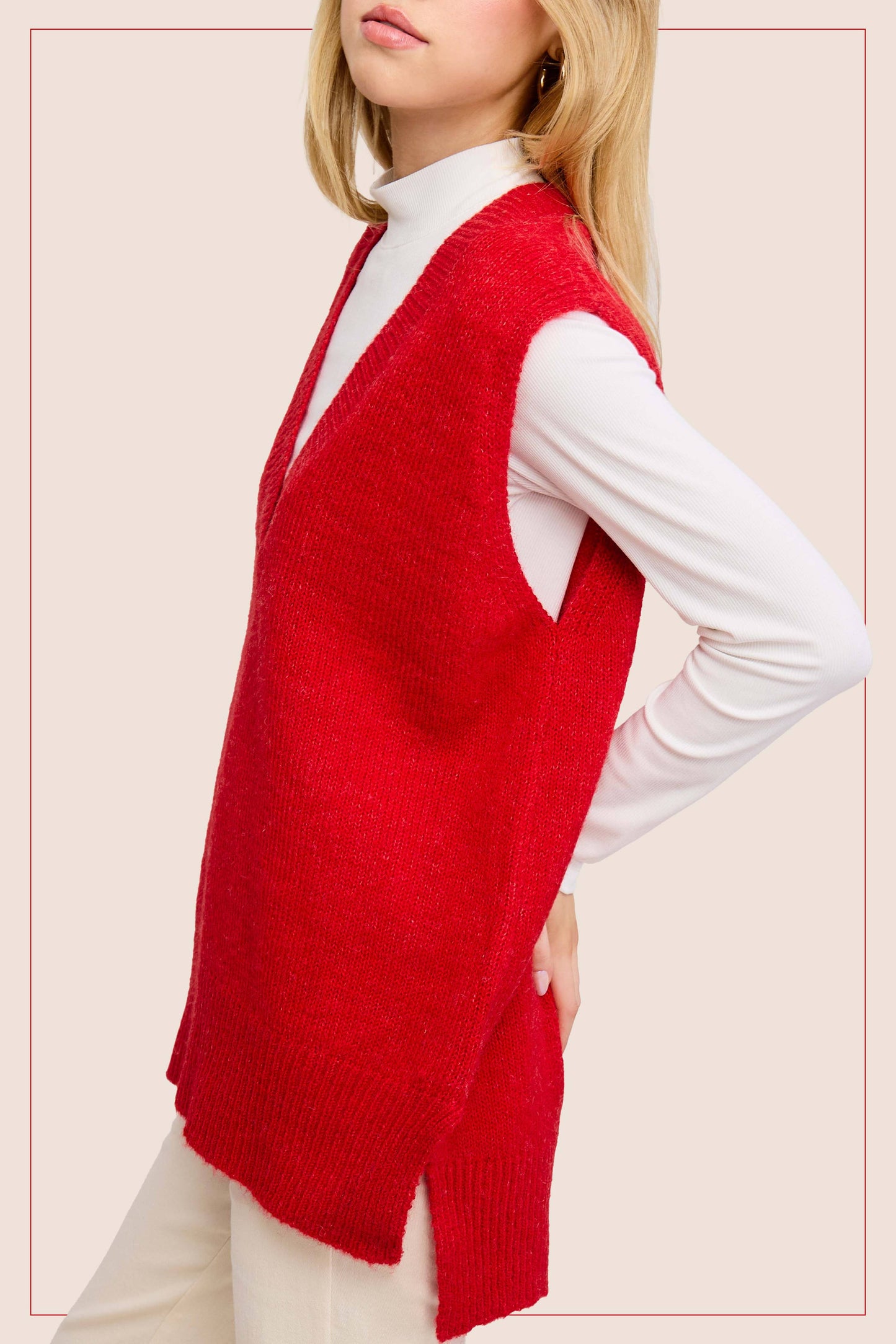 Oversized Soft Knit Sweater Vest with Side Slit - Whimsical Details - ["black sweater","sweater","Sweater Vest","v neck","vest"]