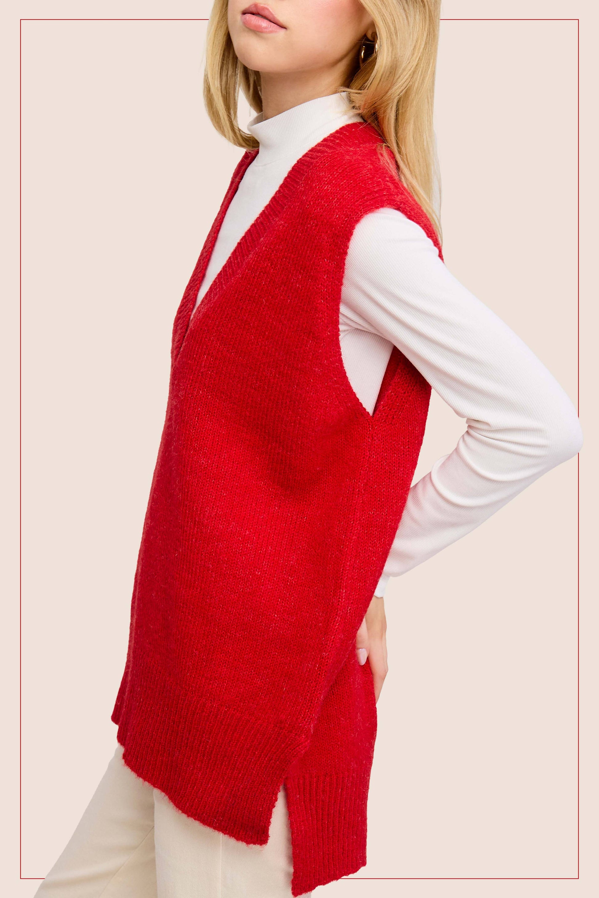 Oversized Soft Knit Sweater Vest with Side Slit - Whimsical Details - ["black sweater","sweater","Sweater Vest","v neck","vest"]