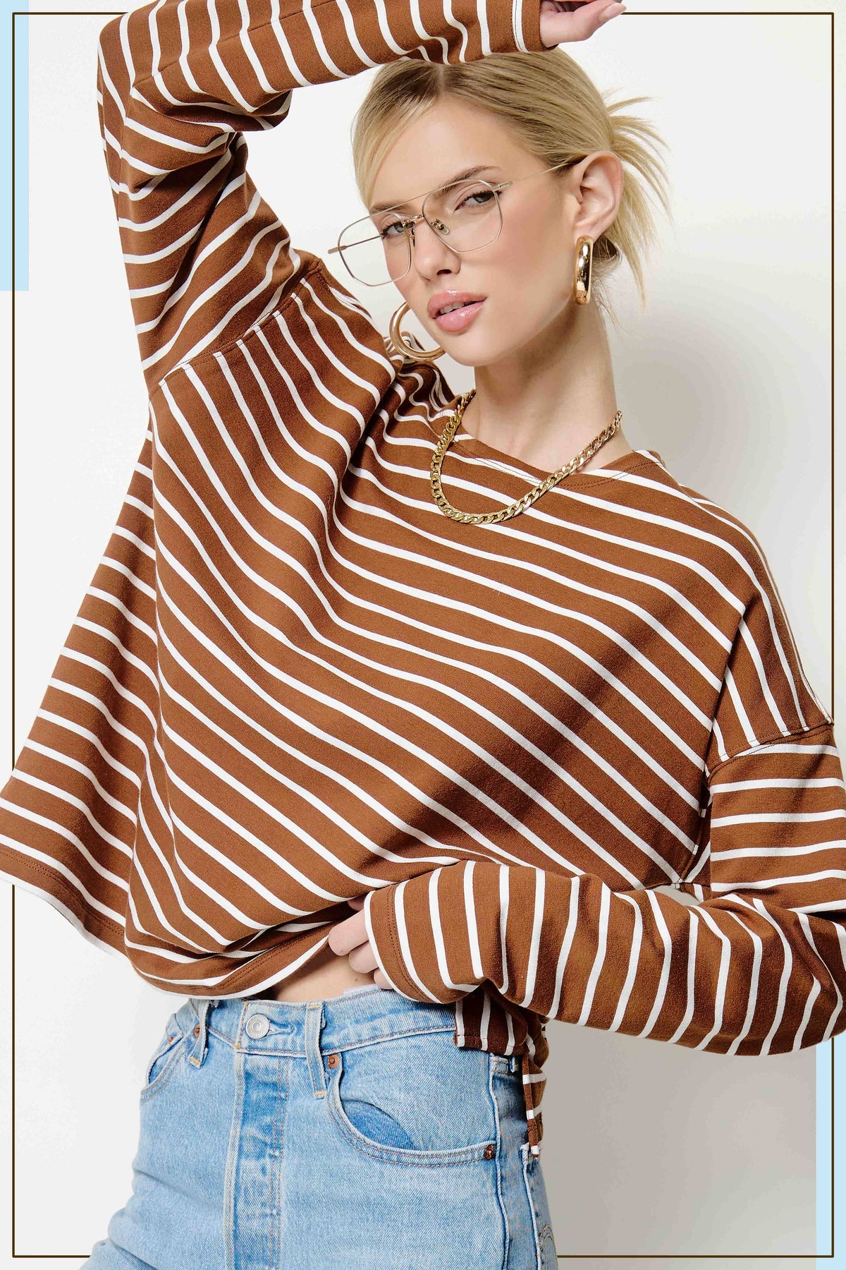 Relaxed Oversized Stripe Drop Shoulder Mariner Top