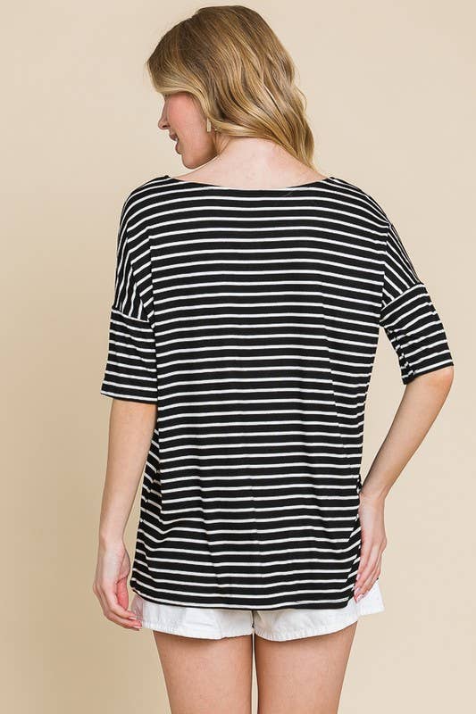 Casual Short Sleeve Stripe Top - Whimsical Details