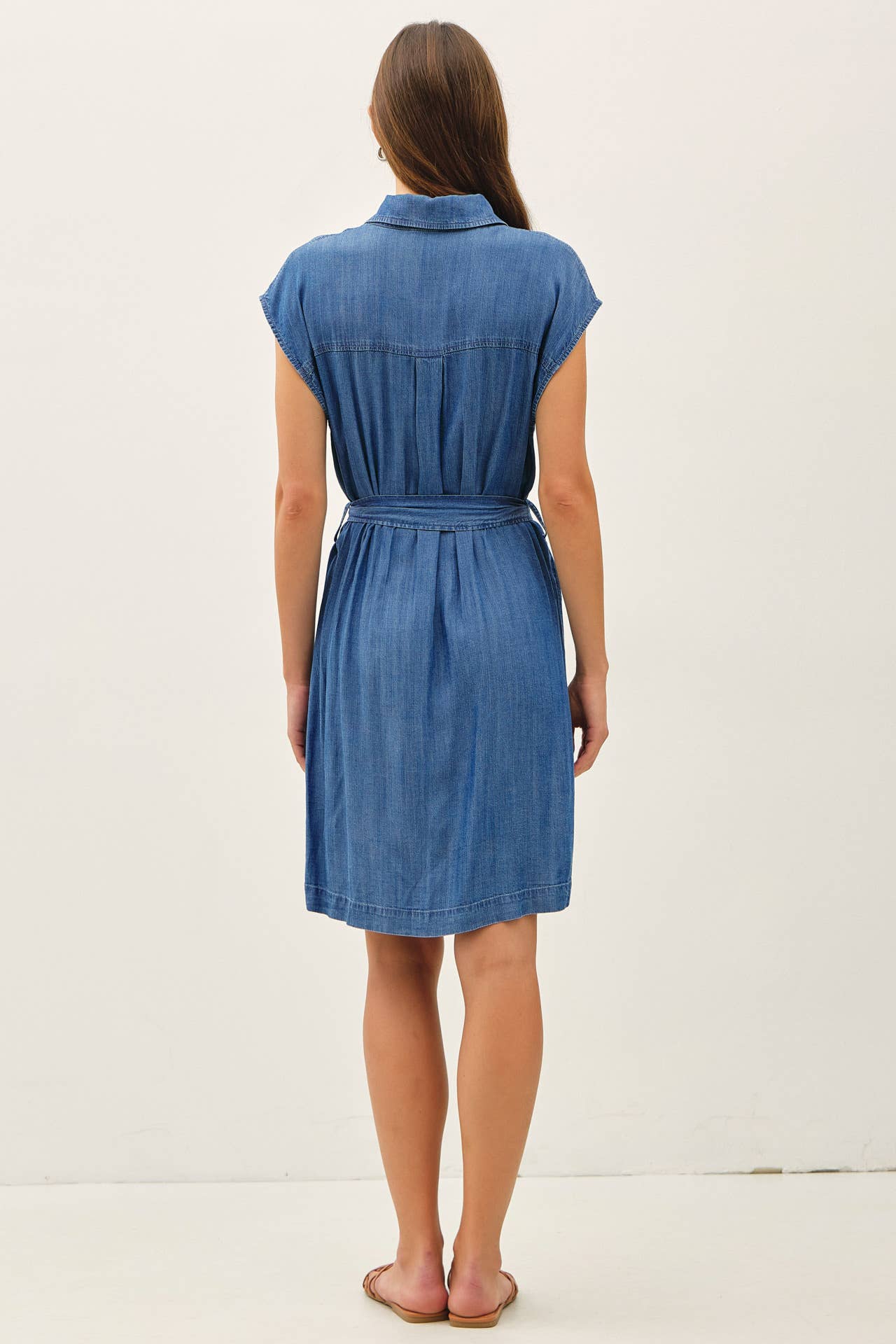 Mini Denim Look Tencel Button Up Dress With Pockets