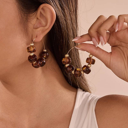 Josslyn Boho Resin Beaded Hoop Earrings