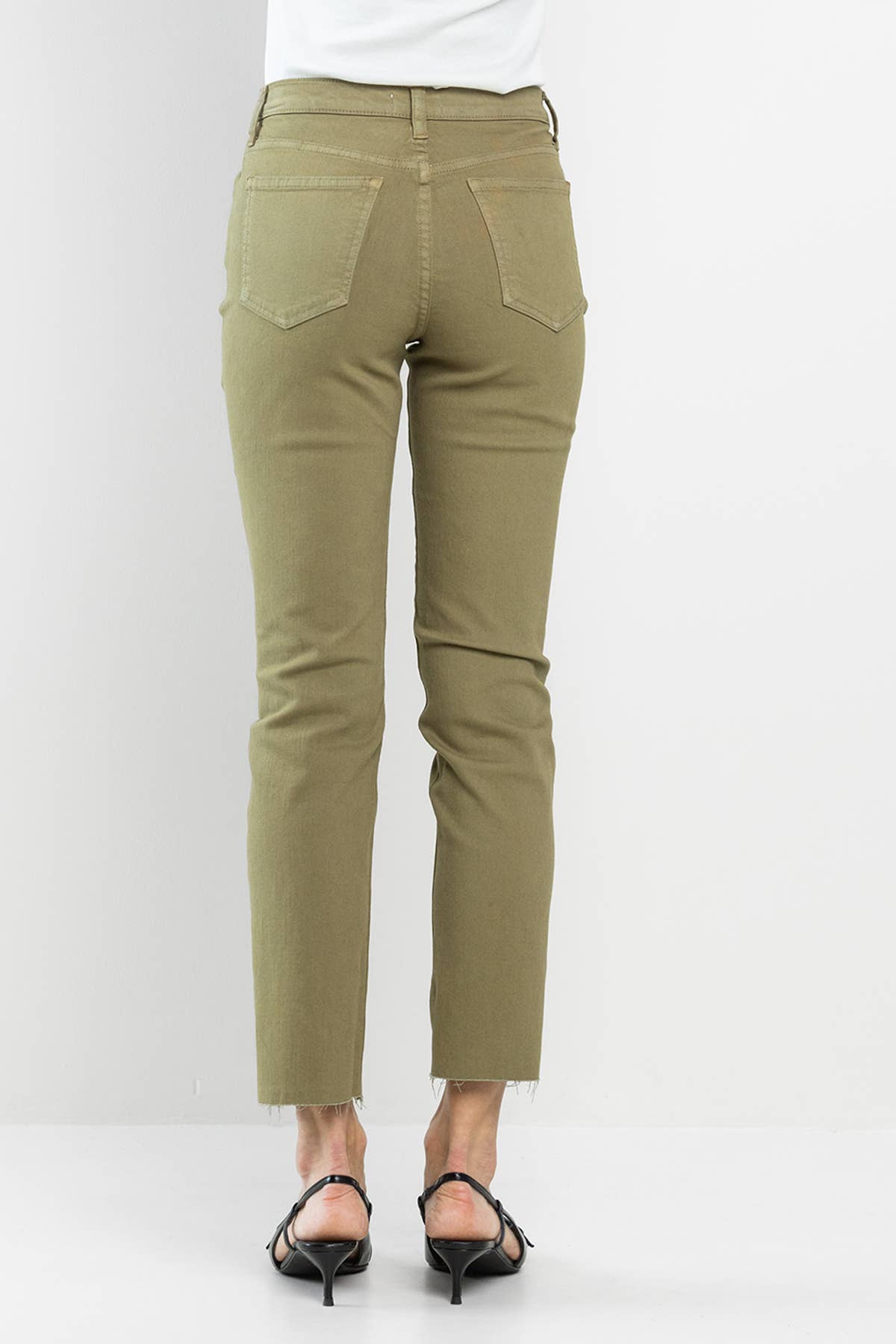 High Rise Slim Straight Green Pants