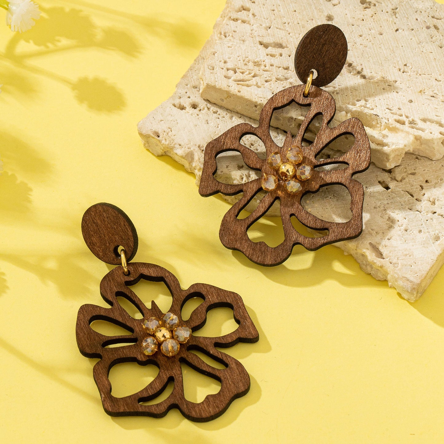 Sally Wooden Floral Drop Earrings