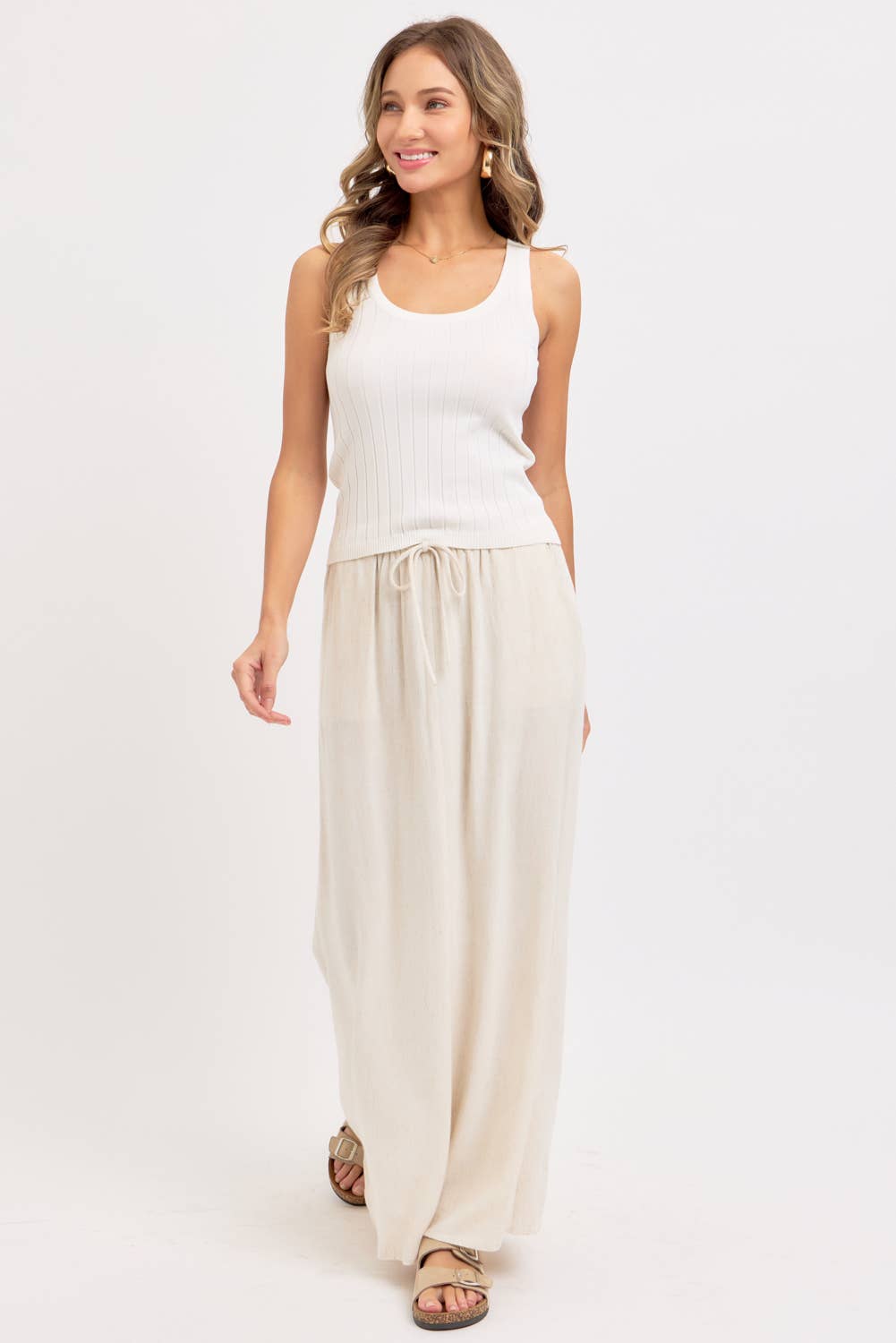LINEN PULLOVER MAXI SKIRT - Whimsical Details - ["linen","Linen Dress","midi skirt","oatmeal","skirt"]
