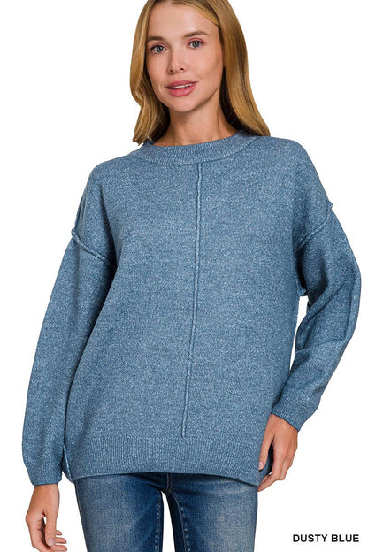 Garment Dyed Front Seam Round-neck Sweater