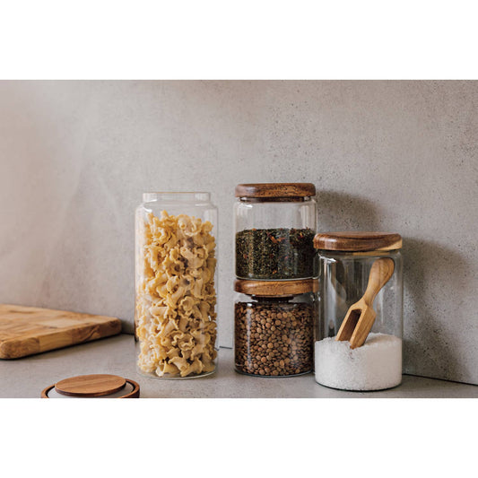 Glass Jar with Acacia wood lid - 32 oz - Whimsical Details - []