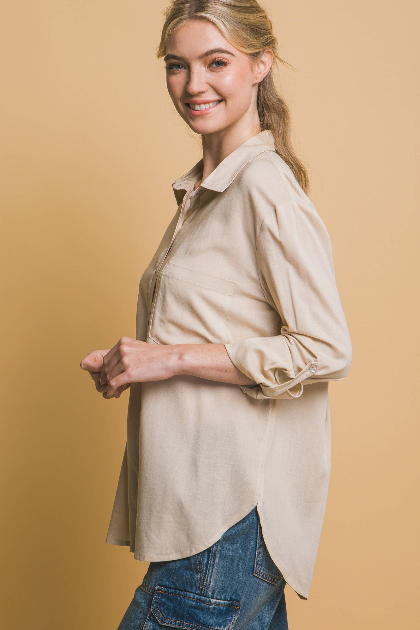 Loose Button-down Linen Shirt