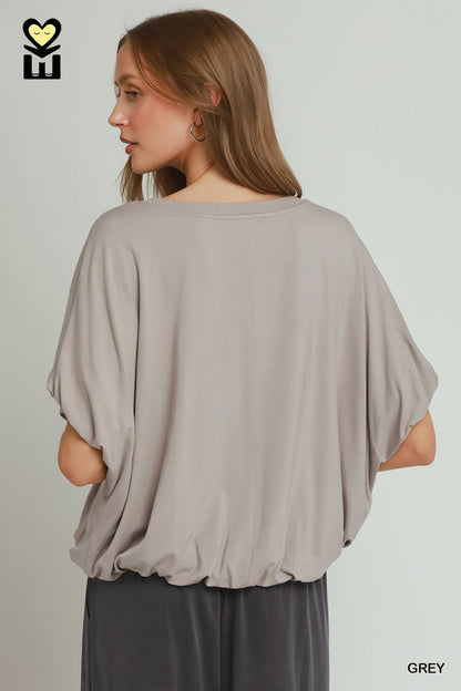 Double Lined Bubble Sleeve Hem Top