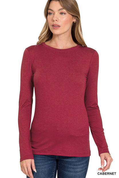 Brushed Microfiber Long Sleeve Round Neck Tee
