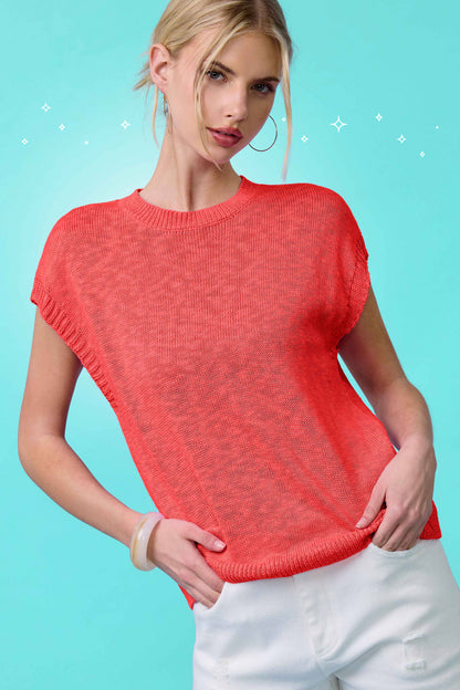 Loose Fit Sleeveless Ribbed Knit Crew Neck Top - Whimsical Details - ["Milk","sweater Tank","tank","tank top"]