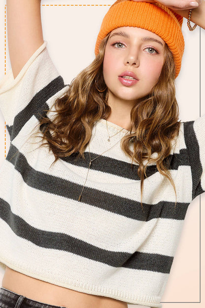 Boxy Silhouette Stripe Lightweight Sweater Top