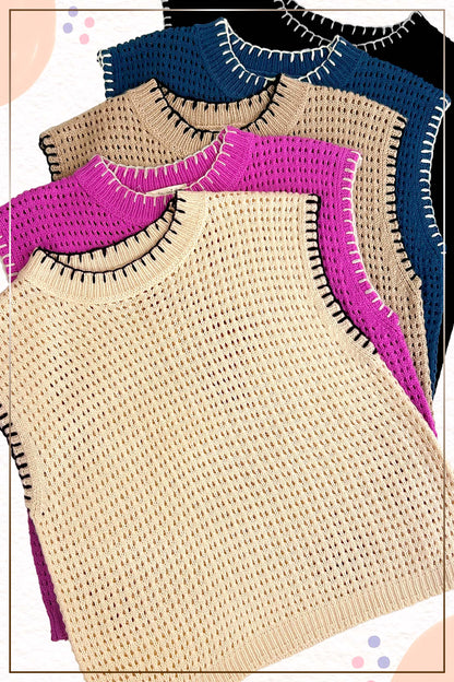 Crochet Knit Stitching Detailed Sleeveless Top