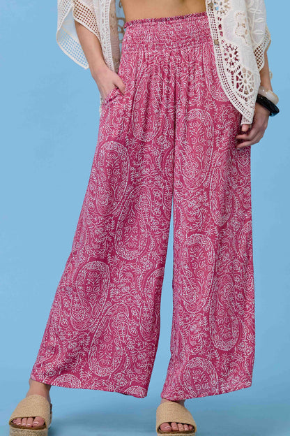 Boho Paisley Print Wide Leg Flowy Pants with Pockets - Whimsical Details - ["Flare pants","flouncy pants","pants","Spring"]