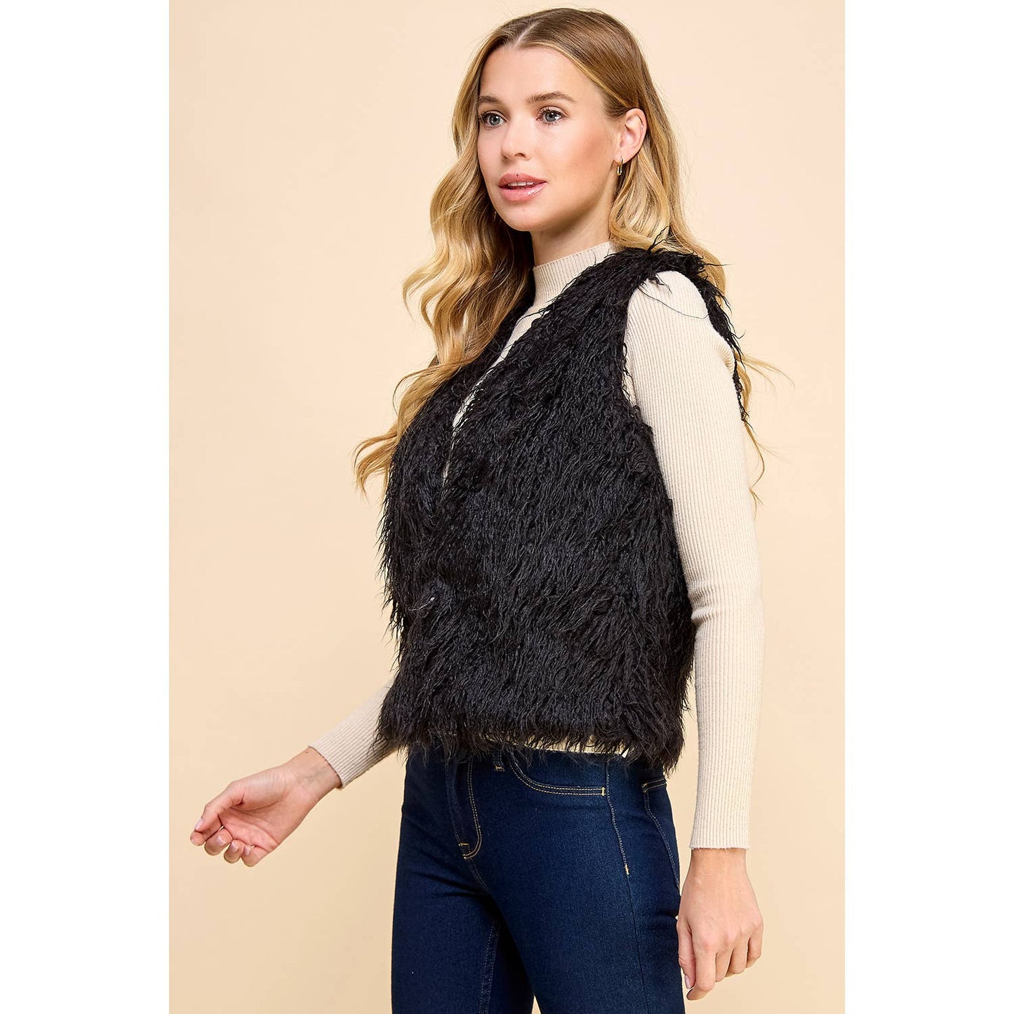 Open Front Fuzzy Vest - Whimsical Details