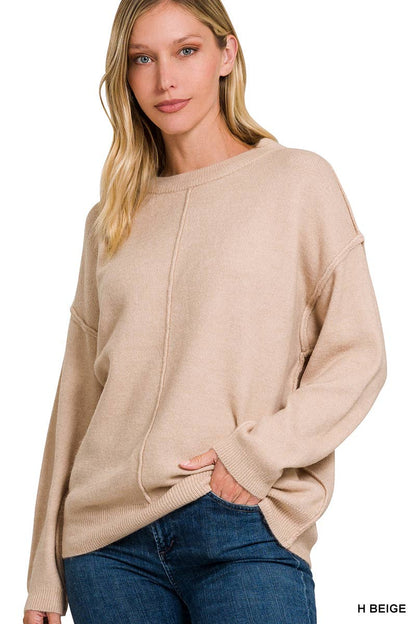 Garment Dyed Front Seam Round-neck Sweater